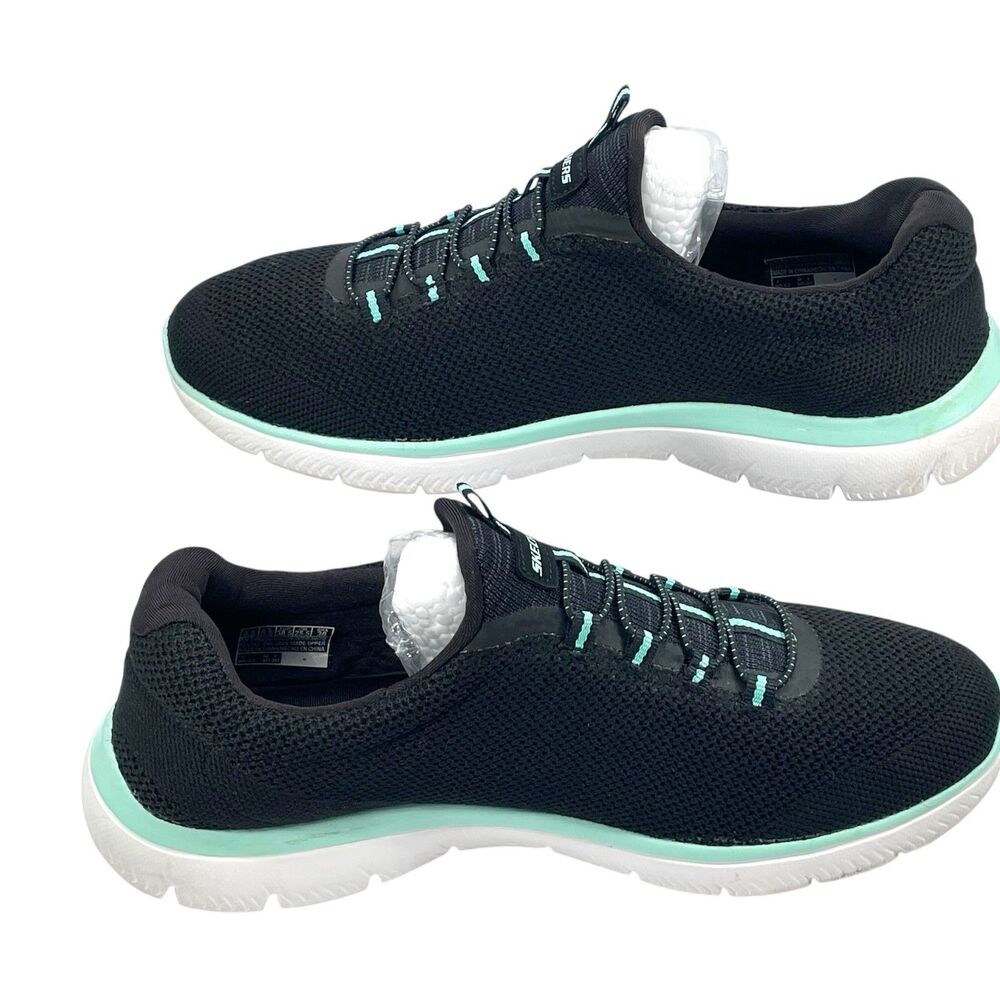 Skechers Womens 8.5 Black Mint Athletic Walking Shoes Lightweight Lace Up - Picture 2 of 7